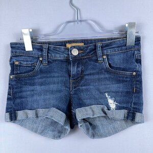 STS Blue Denim Jeans Shorts Womens Size 3 Distressed Low Rise Stretch Blue